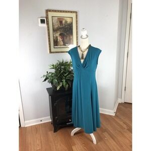 Chaps Women's Blue V-Neck Sleeveless Fit & Flare Empire Waist Dress Size Large